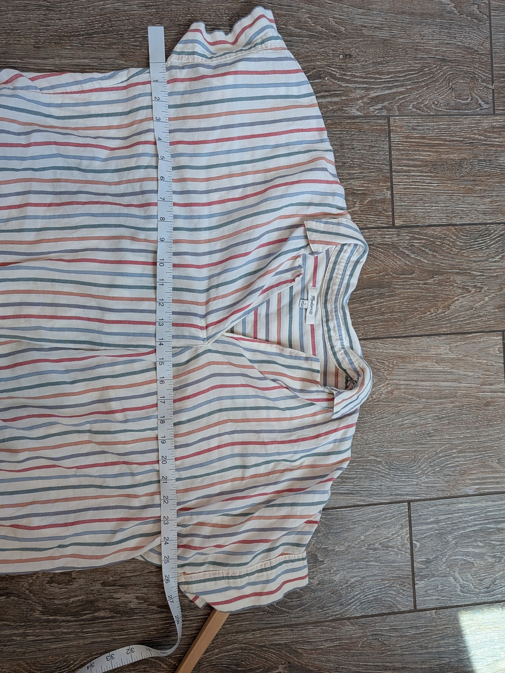 Madewell Park Popover Collared Shirt Size Large Rainbow Stripe 100% Cotton - Picture 6 of 7